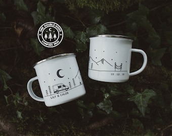 Choose Your Campervan - Customisable Vanlife Camp Mug - Personalised Camper Enamel Mug - Custom Camping Mug For Travel Couples & Families