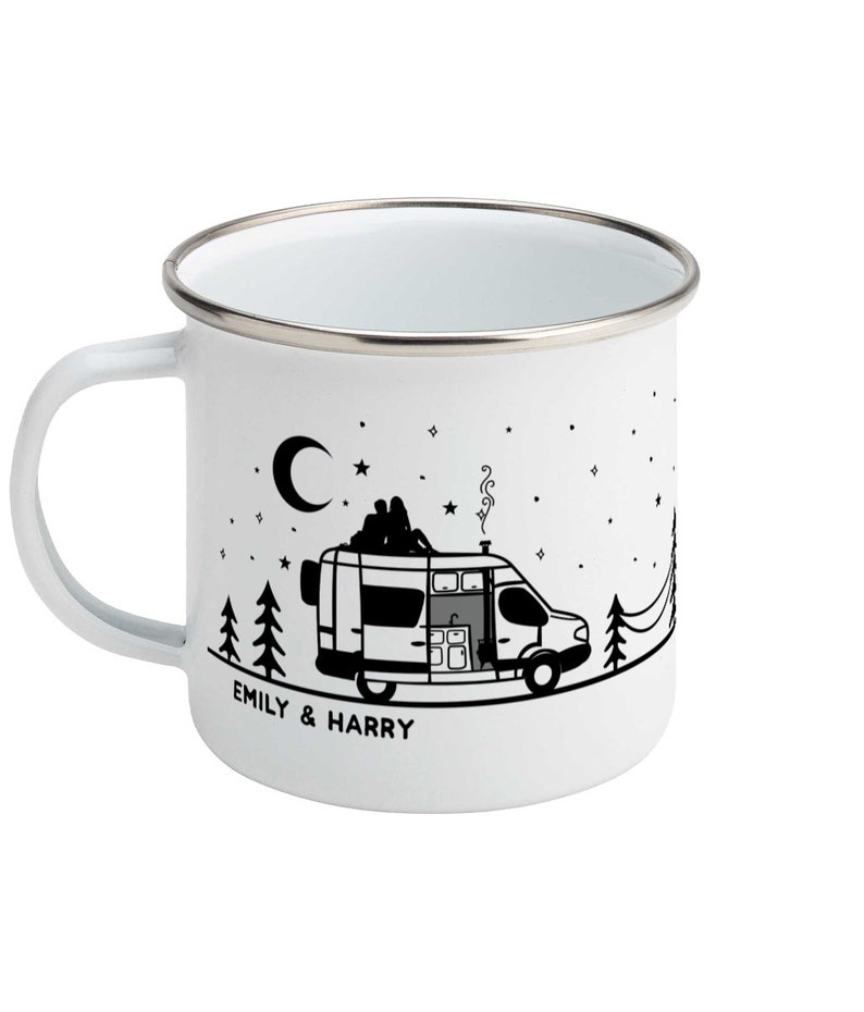 Personalised Vanlife Mug Campervan Enamel Camp Mug Custom Camping Mug For Couples Vanlife Gift Mug RV Accessories Camping Gift image 3