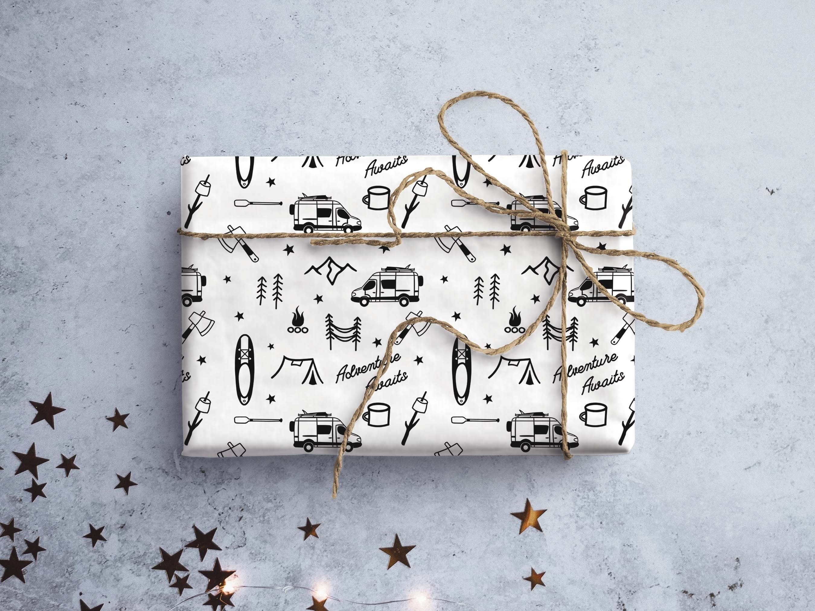 Campervan Wrapping Paper Adventure Awaits Travel Gift Wrap For Outdoorsy Couple Van Life Gift Wrapping Mountain Camping Gift Wrap