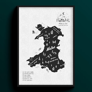 Wales National Parks and ANOB Cork Pin Board Map Personalised Road Trip Gift New Adventure Outdoorsy Family Camping Gift