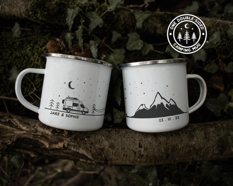 Couples Mug Personalised Outdoor Mug Van Life Gifts Enamel Coffee Mug RV Accessories Outdoorsy Couple Camp Mug image 1