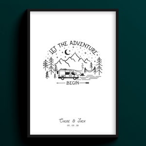 Regalo personalizzato per camper Lascia che l'avventura abbia inizio Piccolo regalo di fidanzamento per la decorazione della parete della casa per la stampa di camper di viaggio di coppia avventurosa // Senza cornice