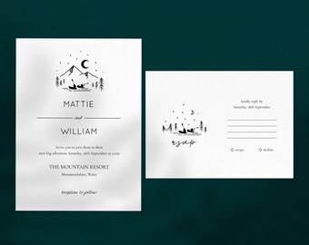 Invitations de mariage pour kayak Couple Aventure Couple Engagement Party Inviter Minimaliste Mariage Stationnaire Bundle Canoe Art | Imprimable