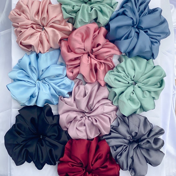 100% Mulberry silk scrunchies/ 19momme/ Hair tie/ Wedding/ XXL scrunchy/ Jumbo size/ Hair band/ Big hair/ Ribbed Cotton / Oversized scrunchy