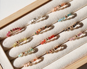 Custom twisted dainty crystal rings  wire wrapped rings | unique braided gemstone rings cute beaded ring personalized silver rings gold ring