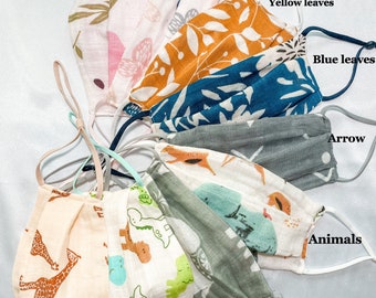 Organic Cotton Kids Face mask adjustable strap, nose wire Made in USA Soft Cotton Double layers breathable mask Adult kids toddler teen size