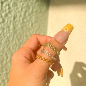 Custom dainty crystal rings | wire wrapped rings | braided gemstone rings cute beaded rings personalized ring silver / gold wire wrap