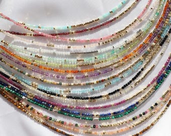 Collar con cuentas de gema facetada cúbica auténtica, gargantilla de cristal impermeable, chapado en oro de 14k, acero inoxidable.