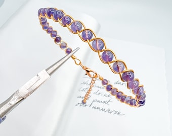 Amethyst braided bracelet Crystal, beaded Dainty bracelet, Trendy bracelet, Natural Gemstone bracelet, Wire wrapped gemstone