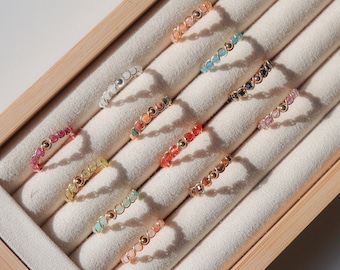 Custom twisted dainty crystal rings | wire wrapped rings | unique braided gemstone rings cute beaded rings personalized rings for woman ring