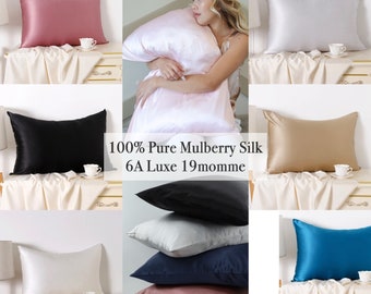 Pure Mulberry Silk Pillowcase with zipper enclosure, Queen / Standard Silk Pillowcase, custom Made In USA, Handmade, pure silk pillow cover