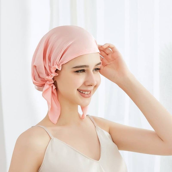 100% Mulberry Silk Sleeping Bonnet, Mulberry Silk Bonnet for Women, Luxury 22MM Silk Night Sleep Cap for Hair Care, Silk Hair Turban