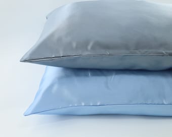 Blue Silky Satin Pillowcase with envelope closure standard/queen size pillow cover, Gift Idea, Hair Care, Home decor, Made in USA