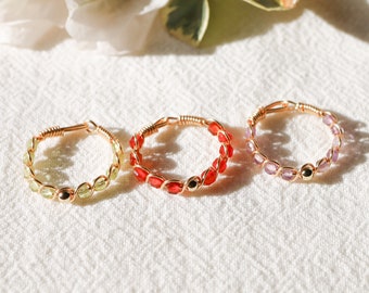 Custom twisted dainty crystal rings | wire wrapped rings | unique braided gemstone rings cute beaded rings personalized rings for woman ring