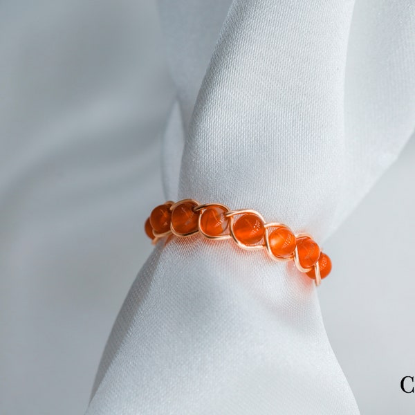 Carnelian Dainty Crystal Rings | Carnelian Wrapped Ring | Braided Gemstone Rings Cute | Rings Personalized Ring Silver / Gold Wire Wrap