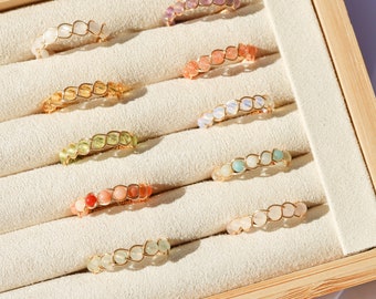 Custom dainty crystal rings | wire wrapped rings | unique braided gemstone rings cute beaded rings personalized rings for woman ring