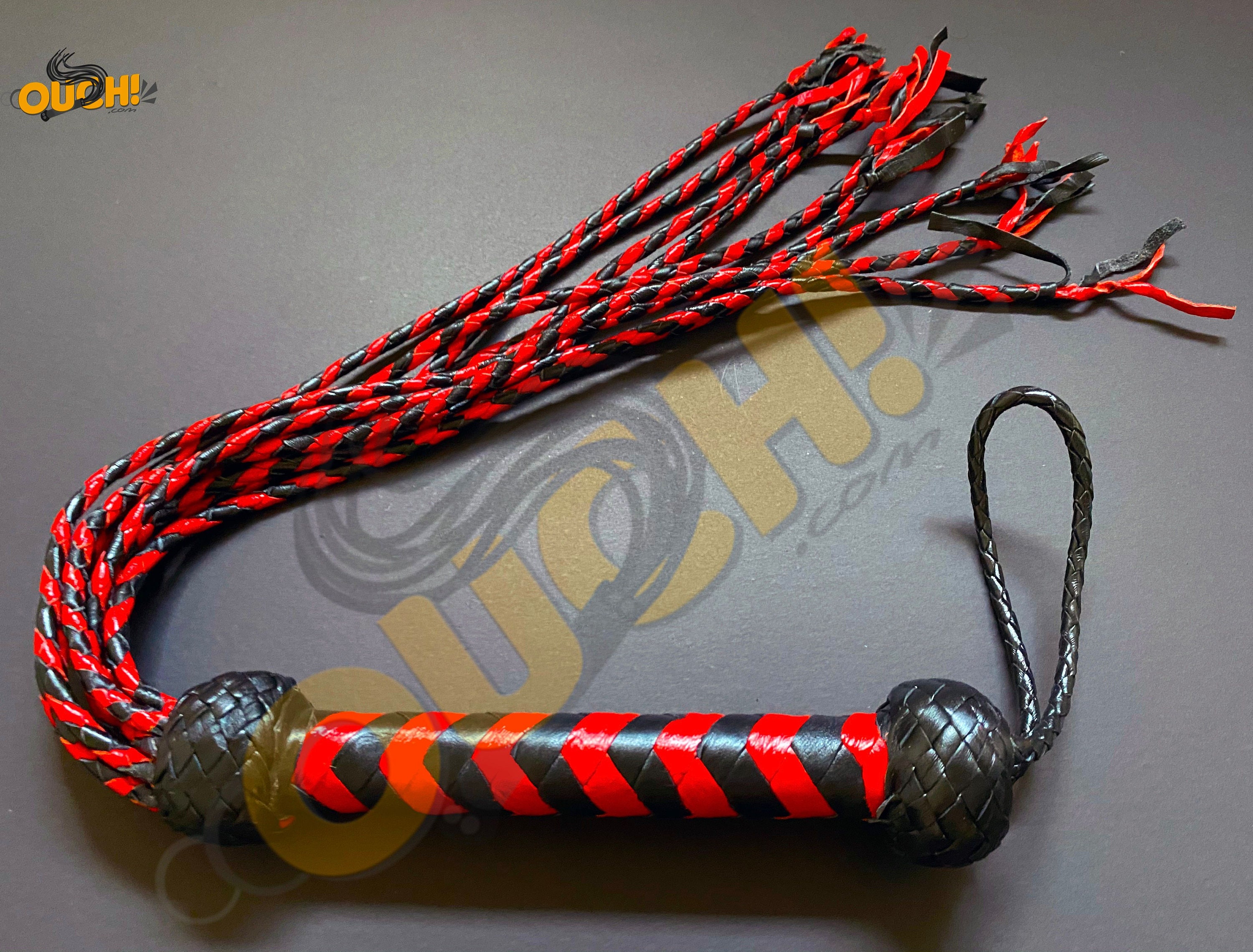 Genuine Cow Hide Leather Flogger with 4 Slapper Falls braided whip 