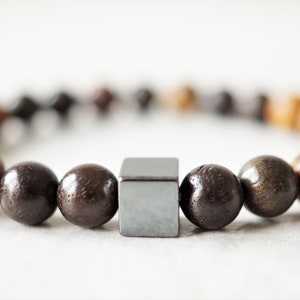 YOUR ENGRAVING Pearl bracelet natural wood bracelet customizable gemstone boho engraving plate ball bracelet personalizable jewelry unisex