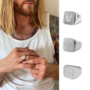 Siegelring Gravur personalisierbar Gravur Ring Stapelring Statement Gravurring Herrenring silber Edelstahl Geschenk Mann Freund Vater Mann