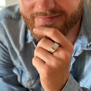 Anillo de sello con grabado individual, anillo de declaración vintage con grabado de diamante, anillo de nombre personalizable, plata/oro, regalo unisex