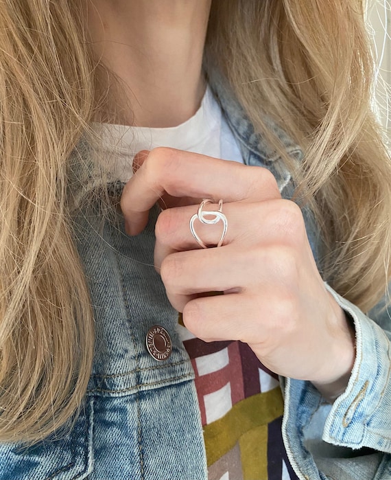 925 Sterling Silber Ring abstrakt Stapelring minimalistisch filigran Wellen Ring Kunst Vorsteckring Geschenk Weihnachten Ring Freundin 2024