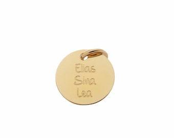 Gold-filled pendant, engraved charm, personalized charm, custom pendant with name, symbol, logo, or text