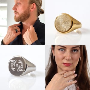 Gegraveerde zegelring, dikke ring, aanpasbaar, heren, dames, stapelring, aanpasbare statement ring, naam, initiaal, gegraveerde ring, cadeau