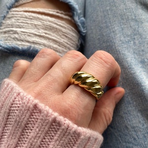 Croissant ring gold stacking ring chunky gift girlfriend