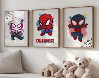 Spiderman Nursery Decor – Personalized Superhero Poster Set (Digital Download)
