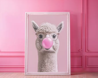 Bubblegum Alpaca Art Print – Playful Kids Room Decor (Digital Download)