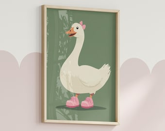 Silly Goose Print | Pink Shoes, Farm Animal Nursery (Digital Download)