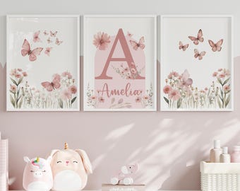 Personalized Name Wildflower Butterfly Nursery Print – Boho Floral Wall Art (Digital Download)