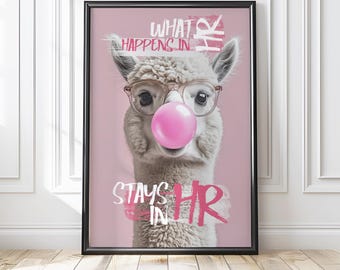 Human Resources Poster - Funny HR Printable Art, Quirky Office Decor, Digital Download Gift for HR Experts & Coworkers, Funny Pastel Alpaca