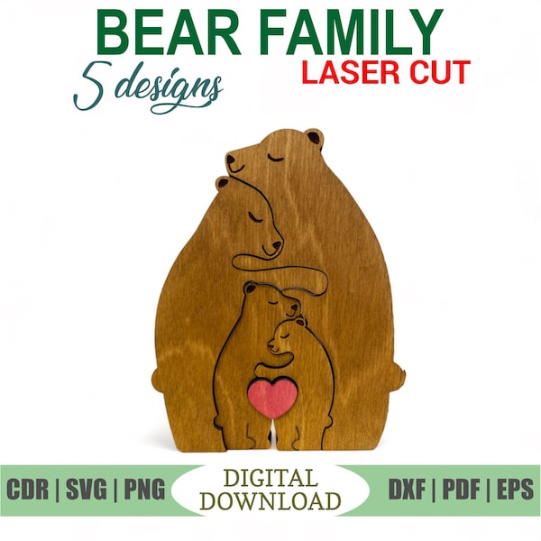 Custom Bear Family Puzzle Laser Cut | DIY | Love SVG Design | Family Gift Puzzle Laser Cut Files | SVG Design