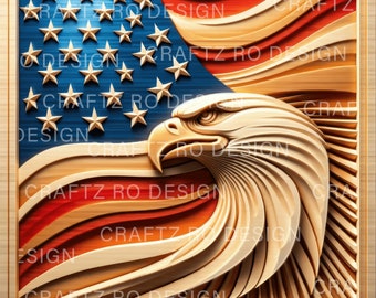 Eagle American Flag Laser Engrave File | 3D Illusion (PNG, SVG)