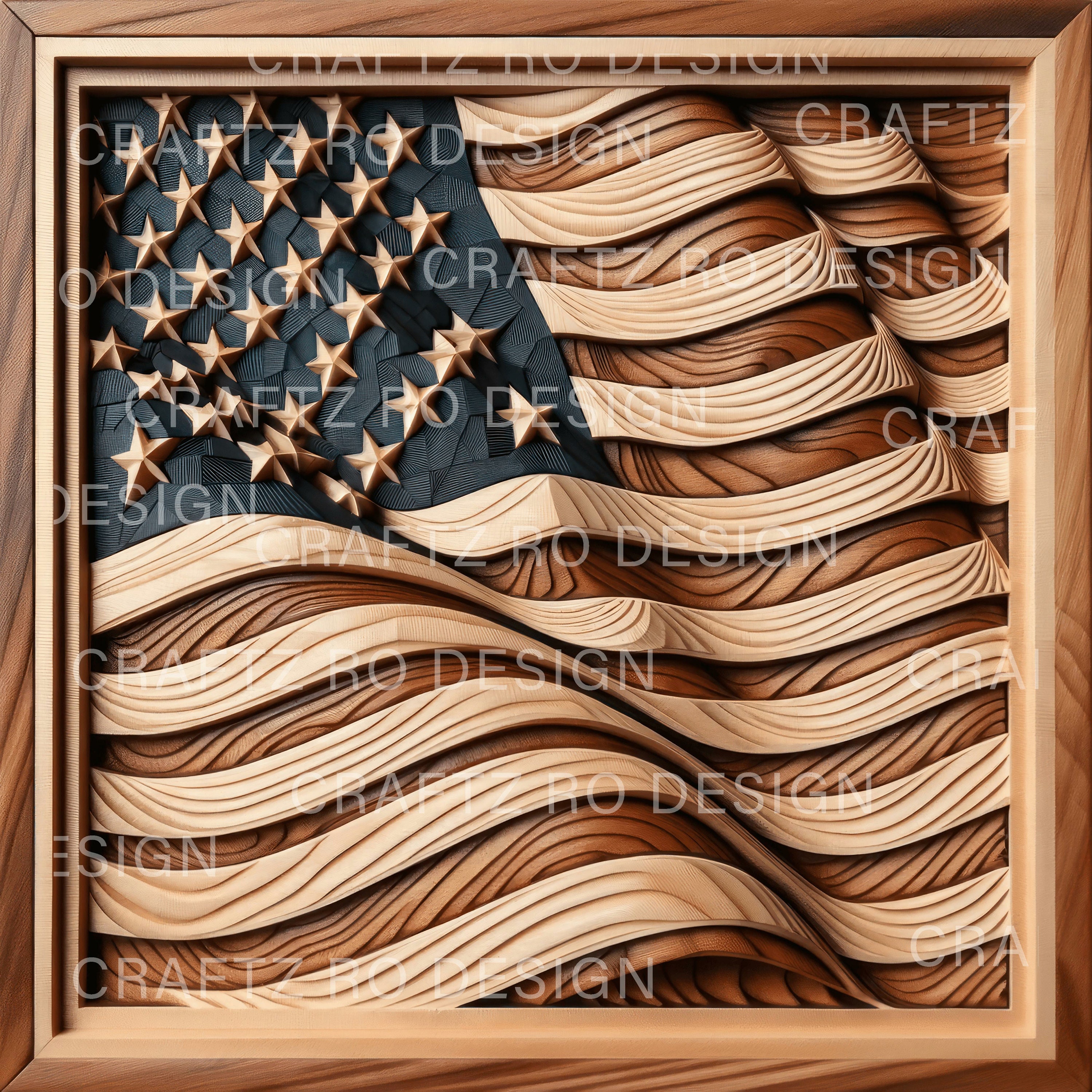 Laser Engrave File | 3D Illusion | PNG Engraving | Glowforge | American Flag | PNG Burn | Digital File |  Patriotic Design | Xtool 2