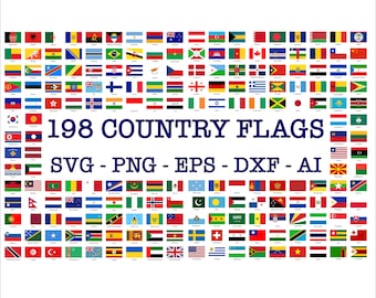 198 Country Flag SVG Bundle, World Flags Clip Art (Digital Download)