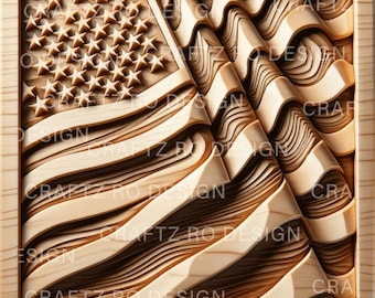 3D American Flag Laser Engrave File | Patriotic Design (PNG, SVG)