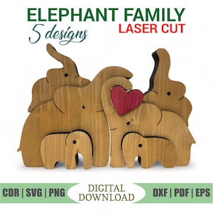 Puzzle personalizzato con famiglia di elefanti / Design SVG fai da te / Regalo di famiglia personalizzato, File di puzzle tagliati al laser, Decorazione per la casa unica