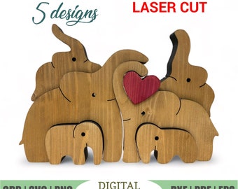 Elefantenfamilie Puzzle Laser Cut Dateien | DIY SVG Design (Digitaler Download)