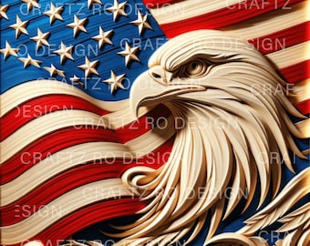 Laser Engrave File | 3D Illusion | PNG Engraving | Glowforge | Eagle American Flag | PNG Burn | Digital File |  Patriotic Design | Xtool 7