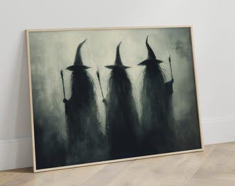 Dark Witch Trio Vintage Halloween Printable | Gothic Home Decor (Digital Download)