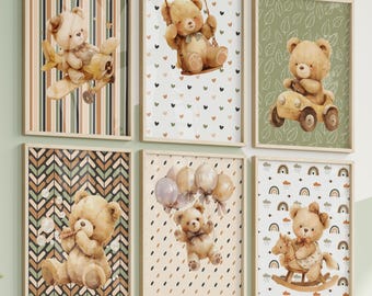 Teddy Bear Nursery Prints Set – Watercolor Woodland Art (Digital Download)