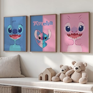 Stitch et impression personnalisée pour chambre d'enfant | Poster pour chambre d'enfants Lilo et Stitch | Art mural avec nom personnalisé, cadeau de baby shower, téléchargement numérique