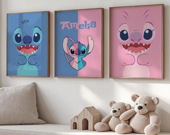 Personalized Stitch and Angel Nursery Print | Custom Kids Room Decor (Digital Download)