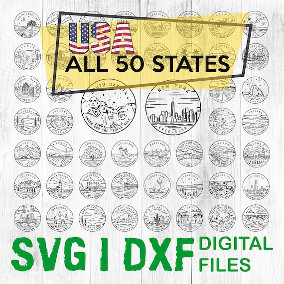 50 USA States SVG DXF Bundle, Patriotic Vector Clip Art (Digital Download)