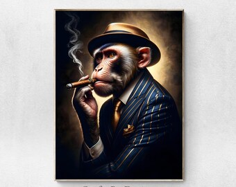 Gentleman Monkey Art Print | Abstract Modern Gold, Black (Digital Download)