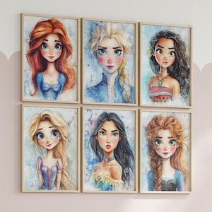 Princess Wall Art Bundle - Nursery Printable Art for Girls Room Decor, Popular Fairy Tale Princess Posters, Digital Download Artwork