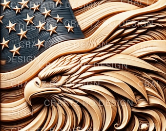 Laser Engrave File | 3D Illusion | PNG Engraving | Glowforge | Eagle American Flag | PNG Burn | Digital File |  Patriotic Design | Xtool 6