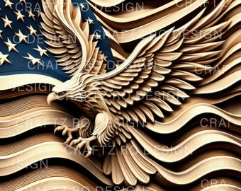 Laser Engrave File | 3D Illusion | PNG Engraving | Glowforge | Eagle American Flag | PNG Burn | Digital File |  Patriotic Design | Xtool 5